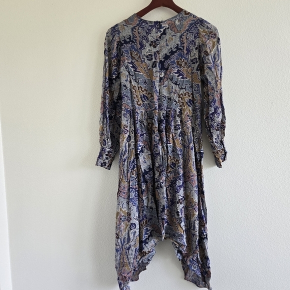 Zara Digital Floral Paisley Balloon Sleeve Midi Dress Blue Gold size Medium - Picture 6 of 10